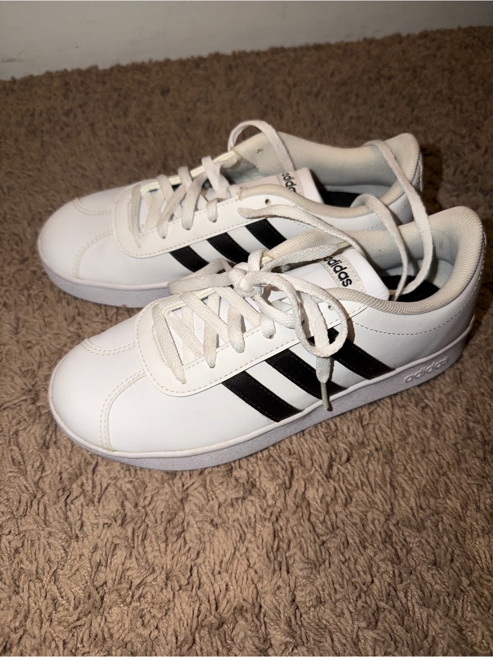 adidas Kids White Sneakers with Black Stripes